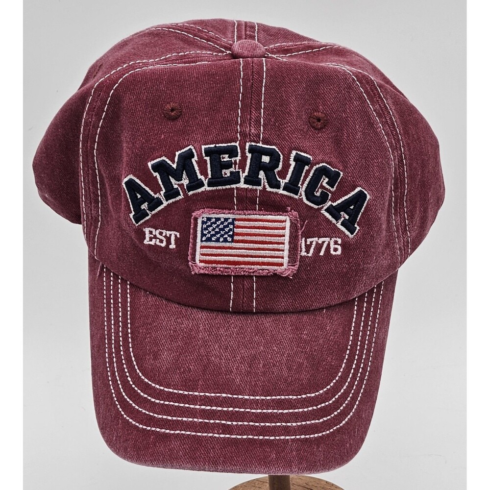 America Distressed Baseball Cap 1776 American Flag USA Men Women Burgundy Red